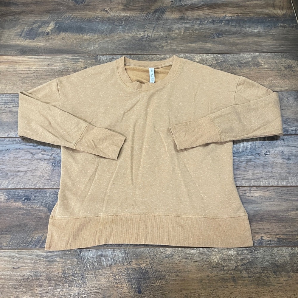 Athleta Coaster Luxe Sweatshirt Tan Thumbhole Pullover S Cozy Travel Oversized